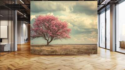 Spring nature scene with a pink blooming tree Symbolizing the beauty and renewal associated with easter Wall mural