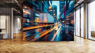 urgent delivery truck speeding through city timesensitive shipping and logistics motion blur effect photo Wall mural