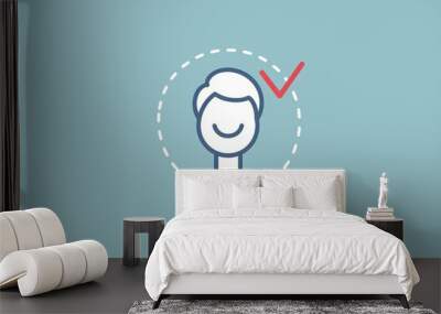 user account approved symbol checkmark icon in line art style verified profile vector illustration digital concept Wall mural