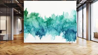 Vibrant emerald and sky blue watercolor swashes forming an abstract border frame Wall mural