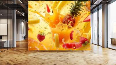 vibrant fruit juice explosion with tropical flavors of orange strawberry pineapple mango and banana 3d illustration Wall mural