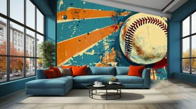 vintage baseball artwork with abstract elements and retro colors concept illustration Wall mural