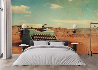 vintage typewriter in sandy desert landscape creative writing concept digital illustration Wall mural