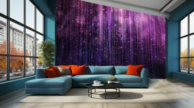 violet and black stage curtain with spotlight glittering stars on dark background digital painting Wall mural