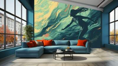 young woman running away in panic fear and anxiety concept illustration digital art Wall mural