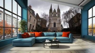 Angers, France - March 15th 2013 : View of the gothic cathedral Saint-Maurice of Angers from Montée Saint-Maurice. The edifice was built between the 12th and the 13th centuries.  Wall mural