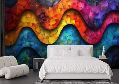 Abstract Colorful Mosaic Pattern with Wavy Lines and Glittering Texture Wall mural