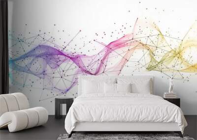 Abstract colorful wave pattern with connecting dots and lines. Digital technology background concept of science, network, data, communication. Wall mural