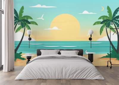 cartoon vector image of a beautiful beach view, background for a beach holiday web banner Wall mural