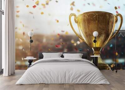 Golden Trophy with Confetti Wall mural