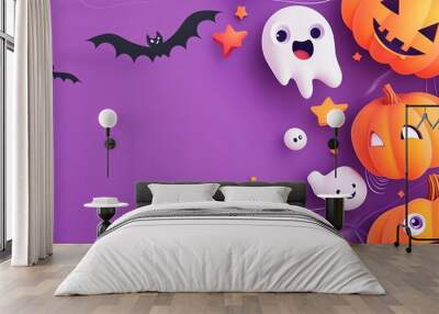 Halloween pumpkin holiday autumn orange cat october decoration ghost celebration scary horror frame black spooky animal design party night smile season fun Wall mural