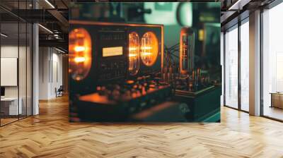 Vintage Audio Amplifier with glowing tubes Wall mural