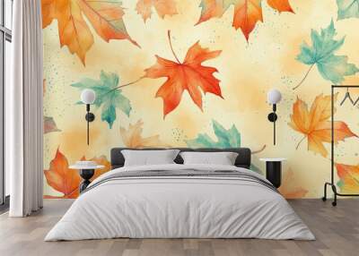 watercolor Autumn leaves seamless pattern for vibrant fall decor Wall mural