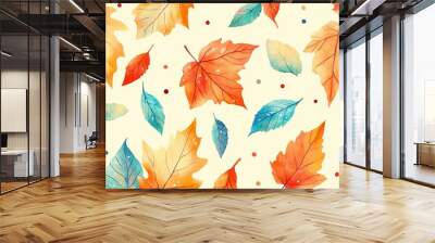 watercolor Autumn leaves seamless pattern for vibrant fall decor Wall mural