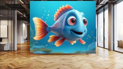 A cute cartoon ghora mach fish character Ai Generative Wall mural