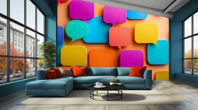 A Collection of Colorful Speech Bubbles on an Orange Background Wall mural