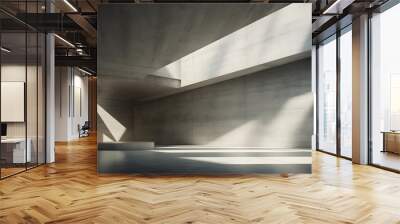 Abstract architecture background, empty rough concrete interior with diagonal columns. Wall mural