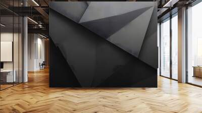 Black white dark gray abstract background. Geometric pattern shape. Line triangle polygon angle. Gradient. Shadow. Matte. 3d effect. Rough grain grungy. Design. Template. Presentation. Wall mural