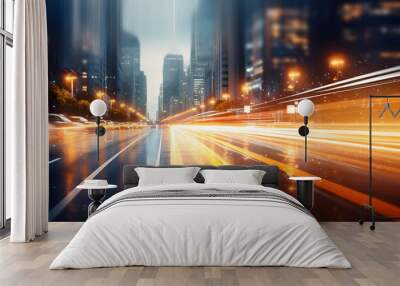 Blurred traffic background banner at night Wall mural