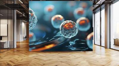 Cellular Therapy and Regeneration, microscope of cell, Embryonic stem cells background. Wall mural