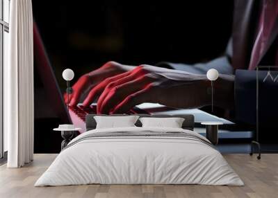 Close-up Black man hands typing on laptop Wall mural