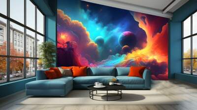 Cosmic nebula background, Galaxy with colorful nebula, shiny stars and heavy clouds, highly detailed, AI generated Image Wall mural