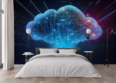 Cyber security, AI Mind, Network Management, Modern Data Center, Cloud Networking, AI Generated Wall mural