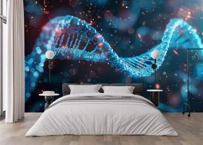 DNA gene background science helix cell genetic medical biotechnology biology bio. Technology gene DNA abstract molecule medicine blue 3D background research digital futuristic human concept health Wall mural