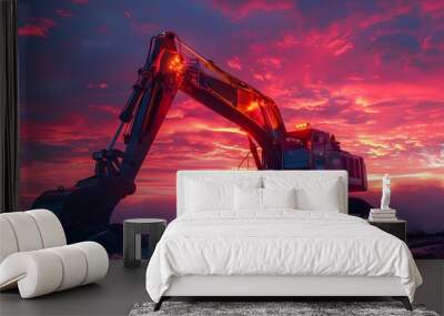 Futuristic Excavator at dramatic sunset sky. Wall mural