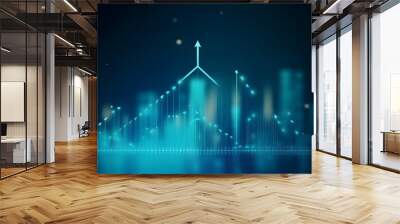 Growth arrow up and progress success business skill increase improvement graph on market profit stock background with goal of achievement futuristic finance economy Ai Generative Wall mural