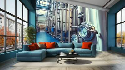 Industrial Facility with Stainless Steel Tanks and Pipes Wall mural