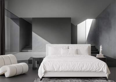 Minimalist Concrete Interior with Steps and Sunlight Wall mural