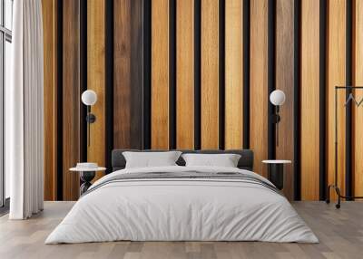 Minimalistic Scandinavian style wooden vertical slats on wall background Wall mural