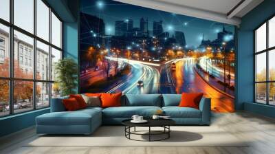 Modern city and smart transportation and intelligent communication network of things ,wireless connection technologies for business . Wall mural