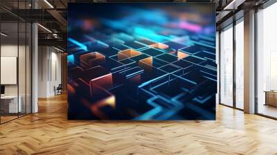 Modern digital abstract 3D background. Copy space. Based on Generative AI Wall mural