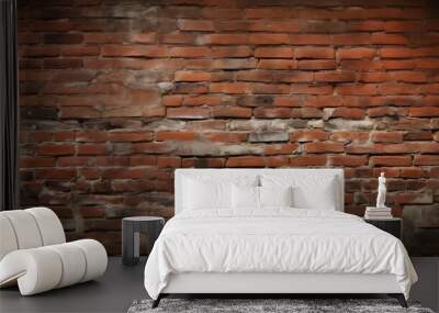 Old red brick wall background, wide panorama of masonry. Generative AI Wall mural