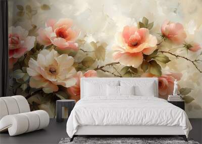 Romantic Garden Bloom, romance of a blooming garden with a close-up view of lush flowers in full bloom, Wall mural