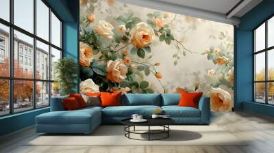 Romantic Garden Bloom, romance of a blooming garden with a close-up view of lush flowers in full bloom, Wall mural