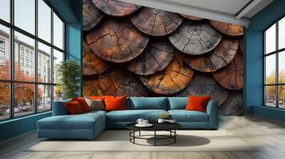 Rough textured wood circles with natural cracks Wall mural