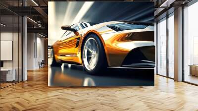 side view of a fast driving sport car, blurred motion background, generative ai Wall mural