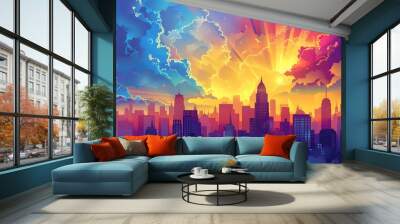 urban city landscape comic abstract background template Wall mural