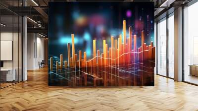 Virtual stock market lines and financial charts over dark background. Digital screen. Concept of finance advisory and international consulting. Huds, numbers and line graphs Wall mural