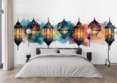 Watercolor arab traditional decoration light element. Muslim celebration of Ramadan vector illustration. Wall mural