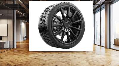 Black tire with Wheel Alloy car wheels Rim silver chrome or Mag Wheel high performance auto part decoration isolated on transparent background or cut out PNG. Transport vehicles transportation. Wall mural