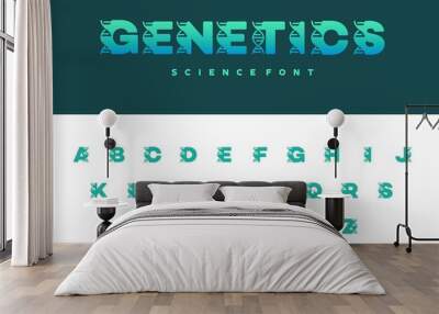 Collection of Science Genetic Font, Set of DNA Helix Letter alphabets Logo designs icon vector, Chromosome initial Logo Template Wall mural