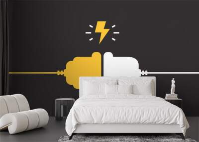 Electric socket with a plug. Connection and disconnection concept. Concept of 404 error connection. Electric plug and outlet socket unplugged. Wire, cable of energy disconnect Wall mural