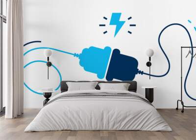 Electric socket with a plug. Connection and disconnection concept. Concept of 404 error connection. Electric plug and outlet socket unplugged. Wire, cable of energy disconnect Wall mural