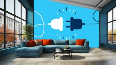 Electric socket with a plug. Connection and disconnection concept. Concept of 404 error connection. Electric plug and outlet socket unplugged. Wire, cable of energy disconnect Wall mural