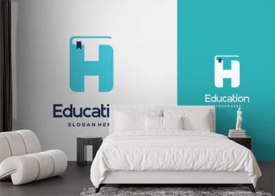 Flat Initial H Book Logo Design Concept Vector Illustration, Education Book logo symbol template Wall mural