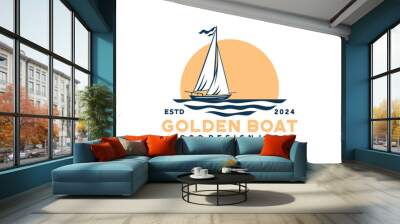 Golden catch logo with a sailboat in the ocean. Perfect for seafood restaurants, fishing charters, maritime businesses, and yacht clubs. Wall mural